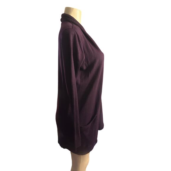 Women M Aritzia Wilfred Purple Cardigan Sweater 100% Wool Open Drape Front - Picture 5 of 7
